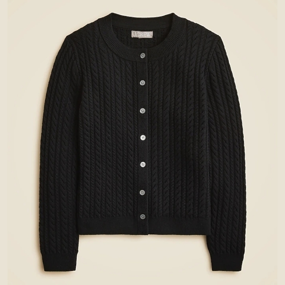 New! J. Crew Cable-knit Crewneck Cardigan in Merino Wool